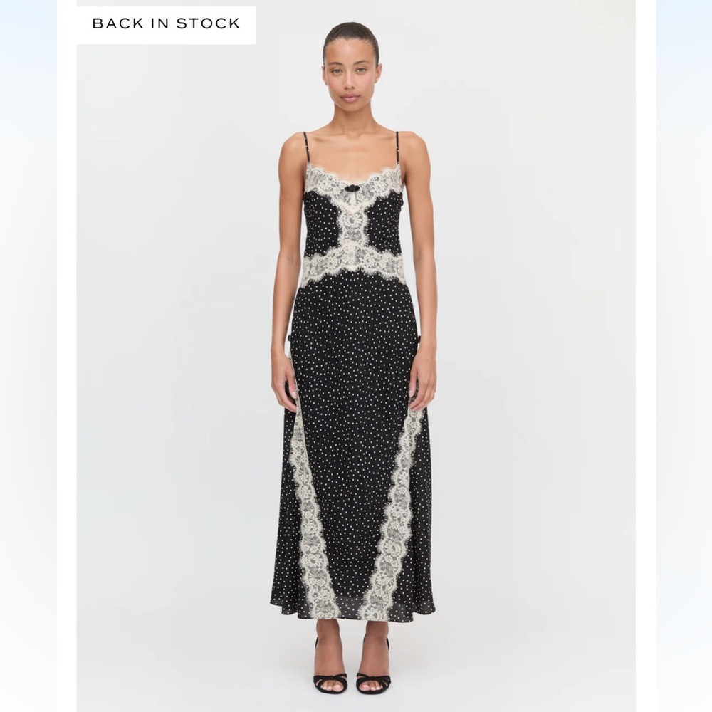 Hill House Home The Francesca Dress in Black Polka Dot nap slip lace midi
